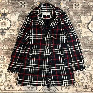 y2k plaid ruffle Women's Coat - Black, Red, White wooo blend